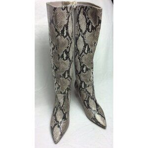 Paolo Snake Print Leather Knee-High Boots‎ Side Zipper Stiletto Heel Size 5M